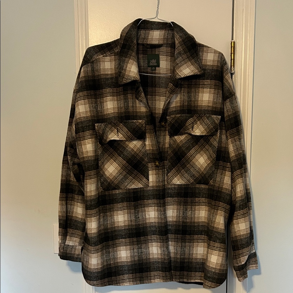 Womens Wild Fable Heavyweight Tan and Black Plaid Shacket
